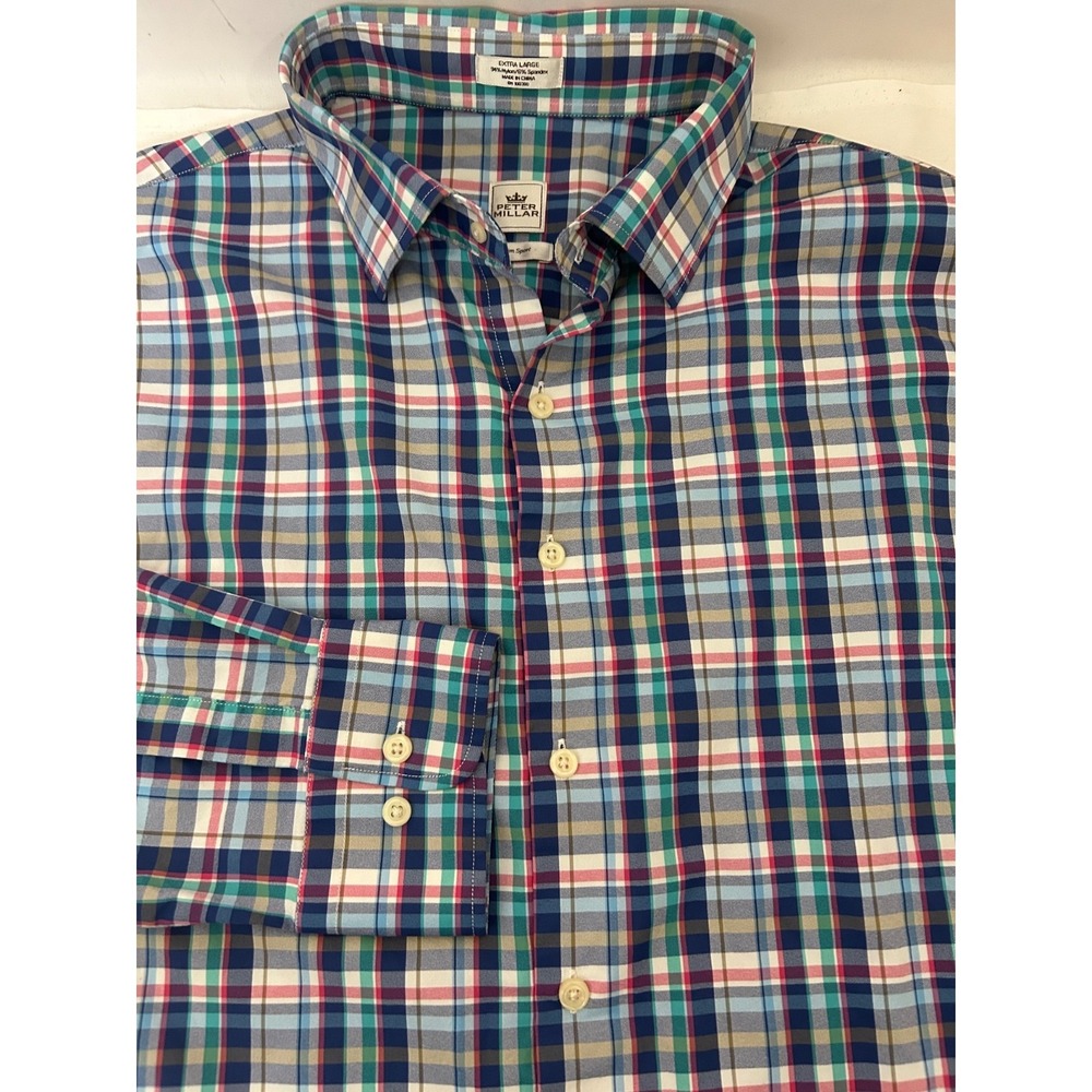 Peter Millar Crown Sport Performance Shirt Mens Size XL Multi-Color Plaid‎